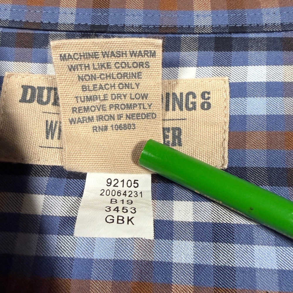 Duluth Trading Co Button Down Mens‎ XLT Blue Brown Plaid WrinkleFighter Shirt - Picture 3 of 5